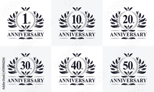 6 Retro Vintage Anniversary Badge Logo. Collection off 6 Anniversary logo for Celebration