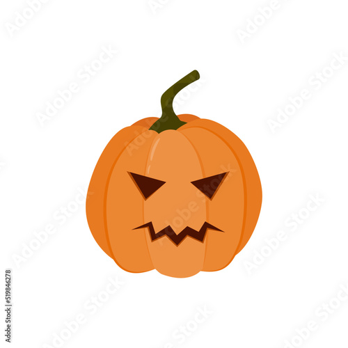 Pumpkin icon on a white background. Orange pumpkin with a smile for your Halloween design. Vector illustration.