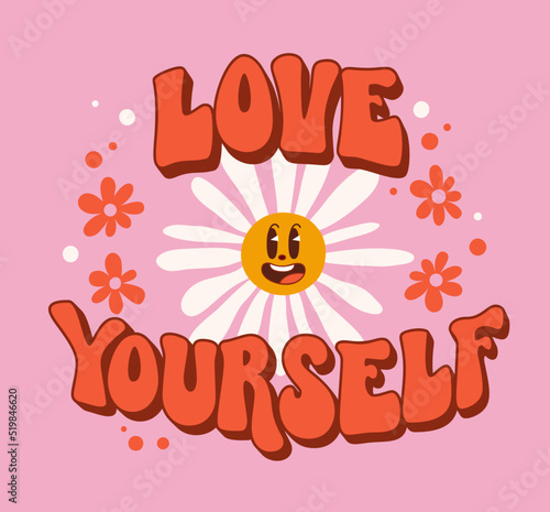 Trendy card with love yourself groovy text.
