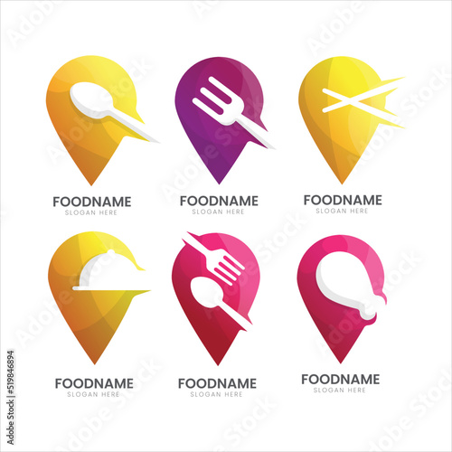 restaurant location pin logo design template set