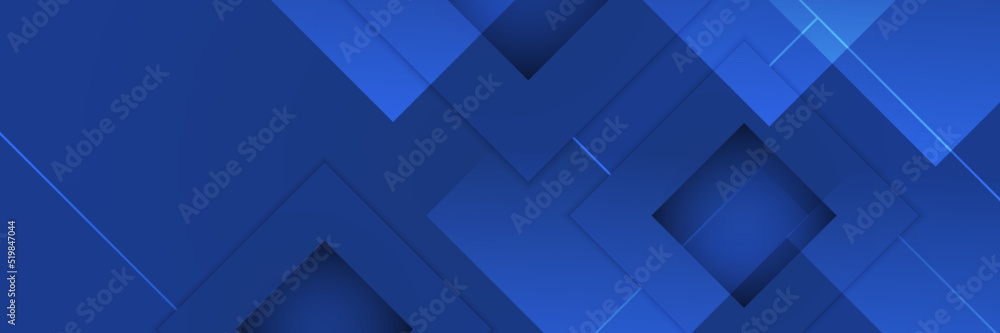 Fototapeta premium Blue abstract vector long banner. Minimal background with arrows and copy space for text. Social media cover and web banner template