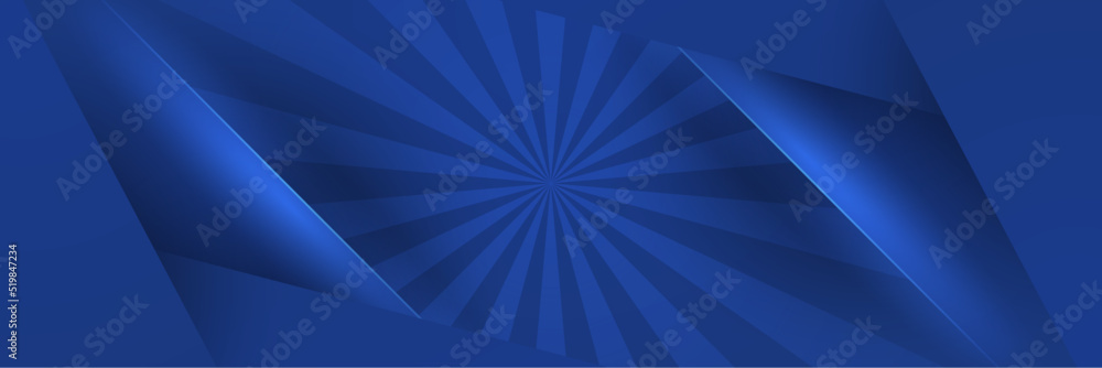 Obraz premium Blue abstract vector long banner. Minimal background with arrows and copy space for text. Social media cover and web banner template