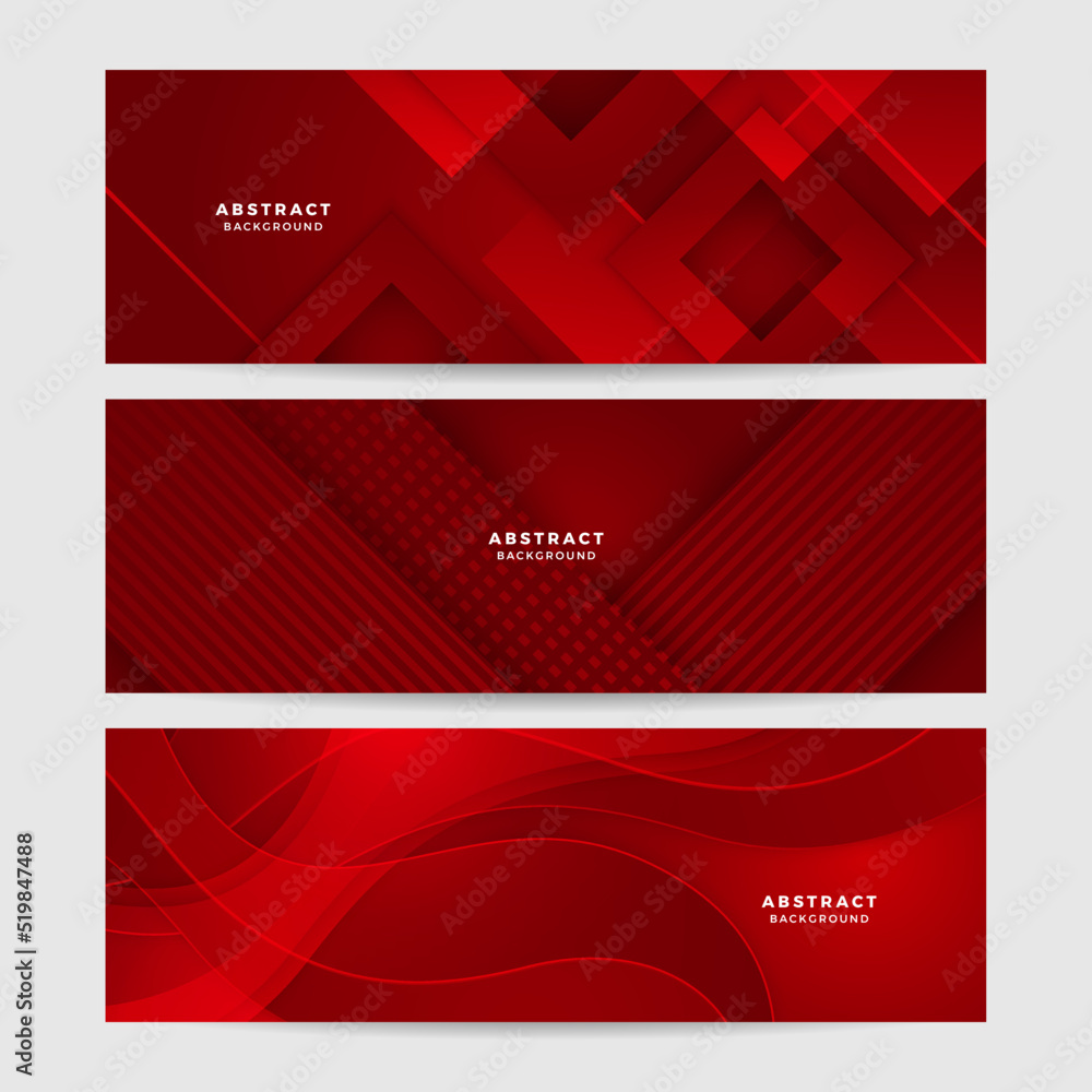 Modern red abstract vector long banner. Minimal background with waves arrows geometric shapes and copy space for text. Social media cover and web wide banner template Modern red abstract vector long banner. Minimal background with waves arrows geometric shapes and copy space for text. Social media cover and web wide banner template