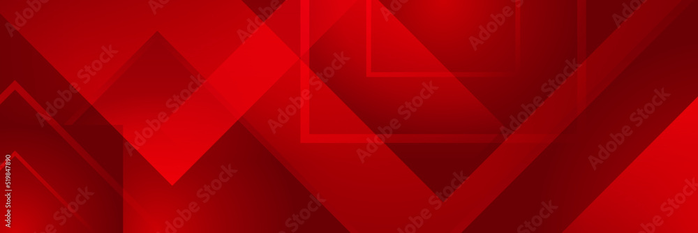 Fototapeta premium Modern red abstract vector long banner. Minimal background with waves arrows geometric shapes and copy space for text. Social media cover and web wide banner template
