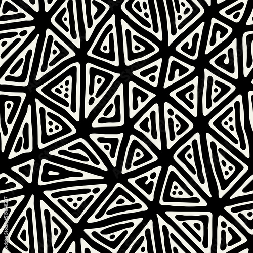 Vector seamless pattern. Modern stylish texture. Repeating geometric tiles with hand-drawn careless triangles. Monochrome creative print. Contemporary graphic design.