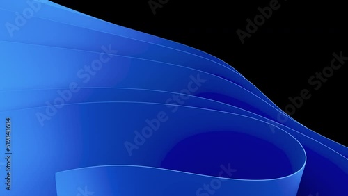 Blue wavy abstraction shape on black background with motion left to right. 3D rendered trendy modern video in Windows 11 style photo