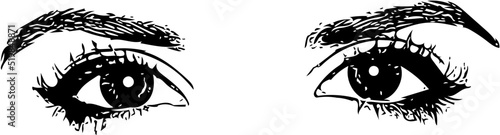 Black and white vector illustration of closed set eyes
