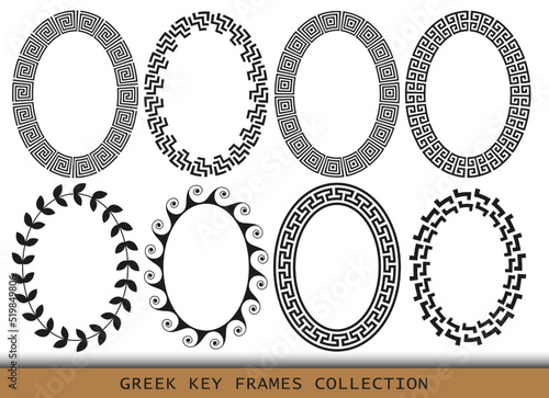 Ancient Greek oval frames patterns, set of antique borders from Greece