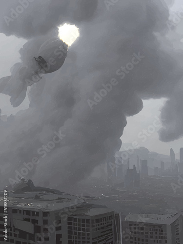 smoke over the city in the dark