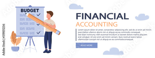 Analyzing budget concept. People do financial accounting, calculate statistics, earnings increase. Vector illustration in flat design