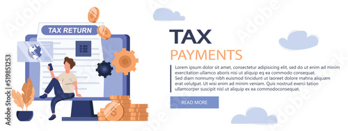 Declaration programs, easy reporting, tax website. Desktop tax filing software, mobile app tax filing software, filing online service metaphors. Vector isolated concept metaphor banner