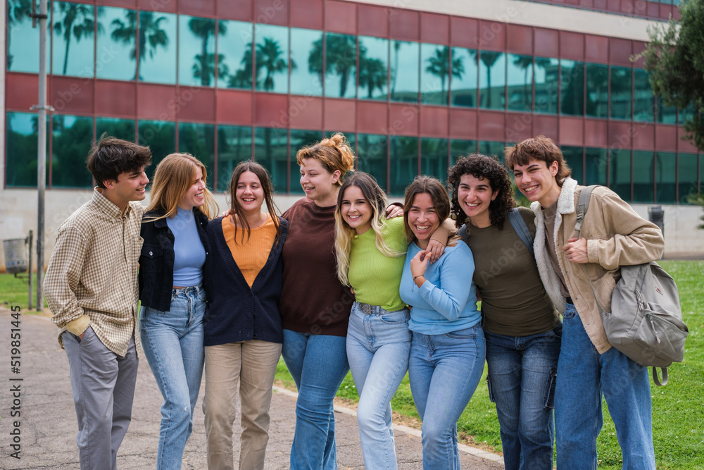 Fototapeta premium Group of university students together in the gardens of the university
