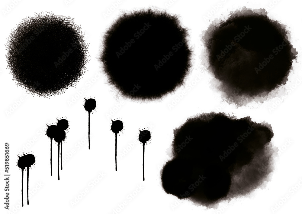 Ilustración conjunto de siluetas, salpicaduras y círculos para diseño, web, banner y redes sociales. Colección blanco y negro. Ilustración conjunto de siluetas, salpicaduras y círculos para diseño, web, banner y redes sociales. Colección blanco y negro.
