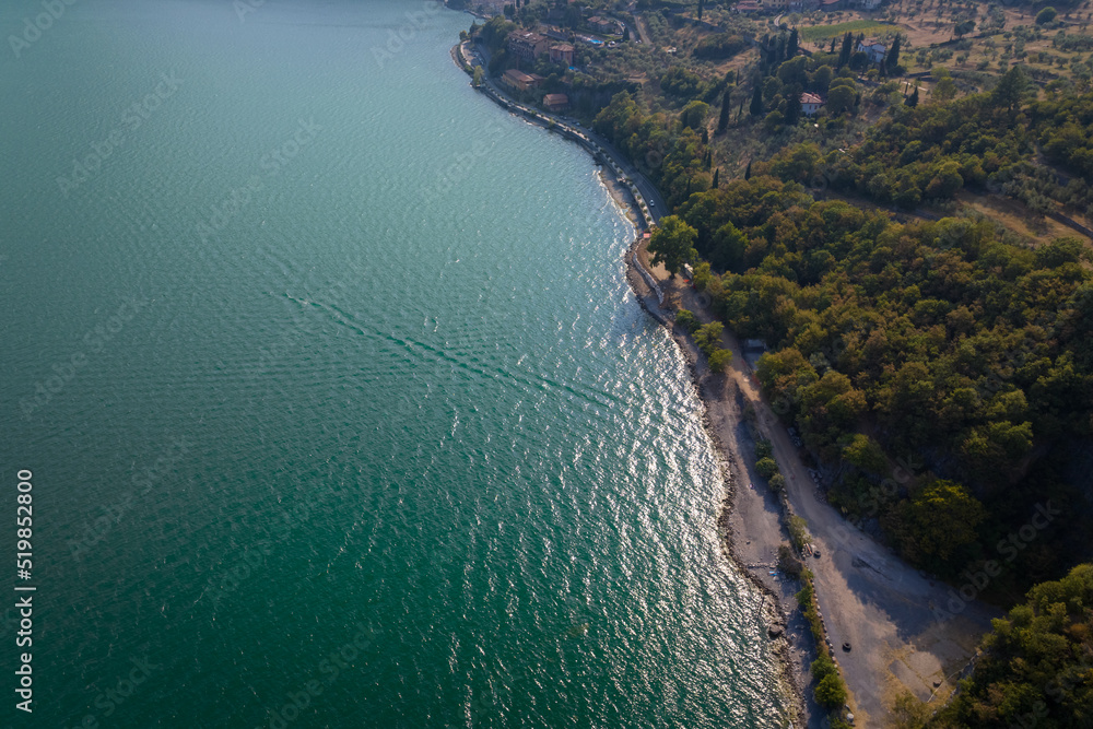 Awesome aerial view of lake iseo from Riva di Solto, Baia dal Bogn,Bergamo,Italy.