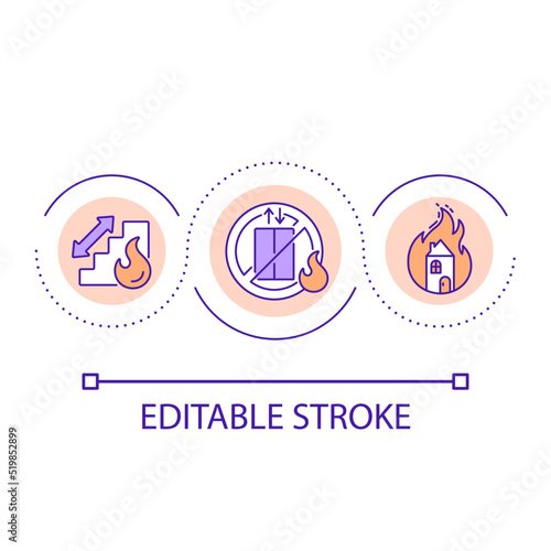Avoid elevator usage during fire in building loop concept icon. Evacuation in case of fire emergency abstract idea thin line illustration. Isolated outline drawing. Editable stroke. Arial font used