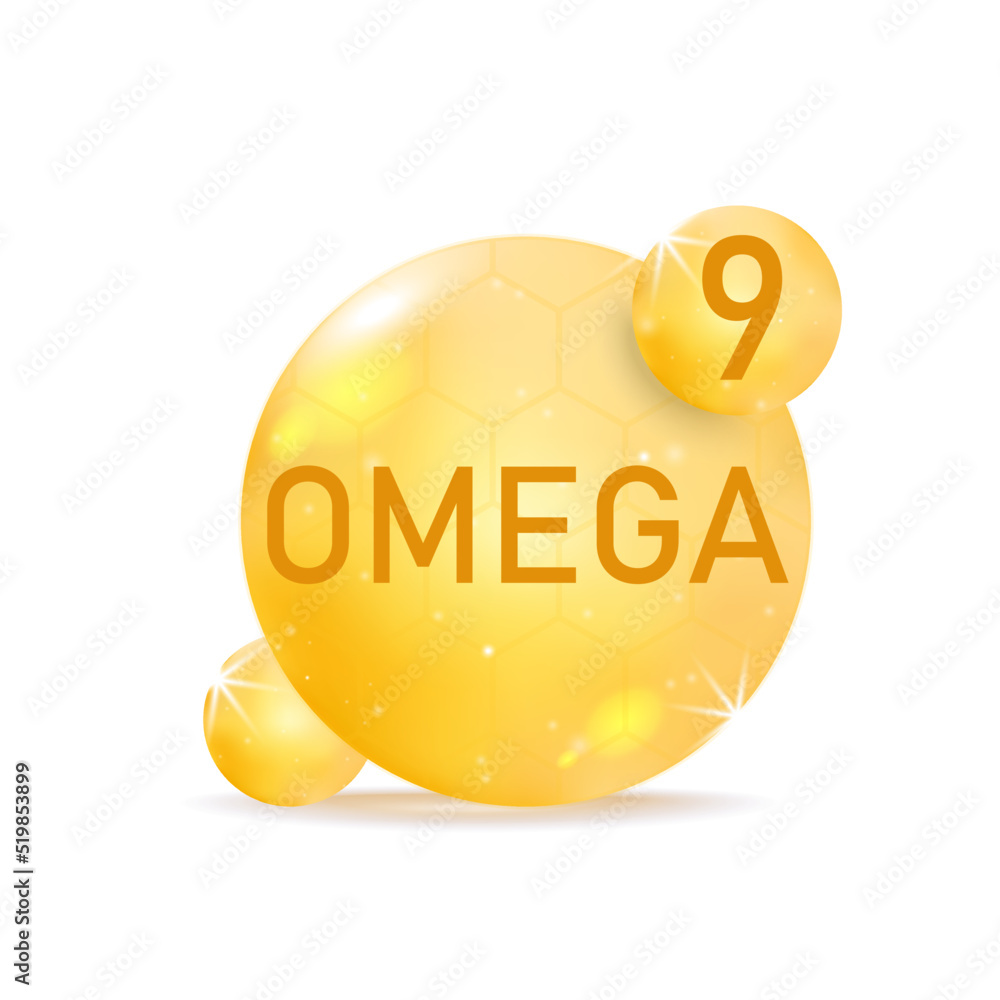 Omega 9 gold icon. Vitamin drop pill capsule. Omega 9 gold icon. Vitamin drop pill capsule.