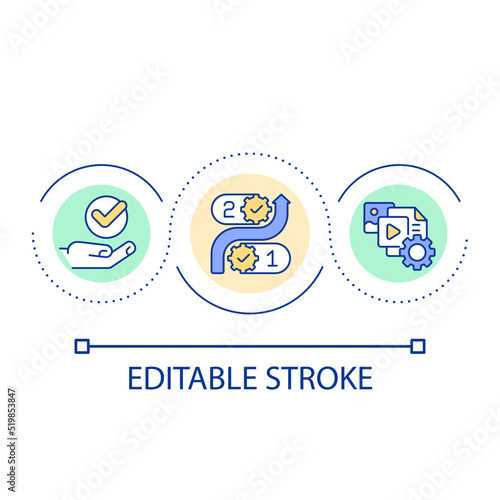 Online business strategy steps loop concept icon. Digital marketing tools. Advertisement in internet abstract idea thin line illustration. Isolated outline drawing. Editable stroke. Arial font used