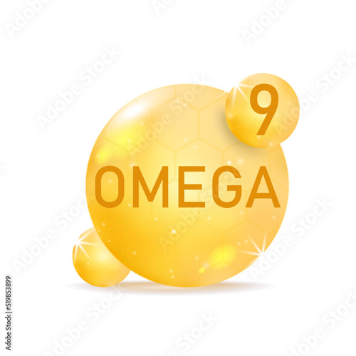 Omega 9 gold icon. Vitamin drop pill capsule.