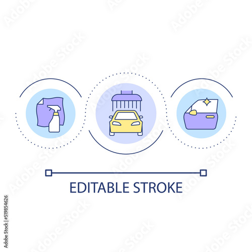 Clean your car loop concept icon. Cleansing equipment. Wipe windshield. Clear automobile. Carwash abstract idea thin line illustration. Isolated outline drawing. Editable stroke. Arial font used