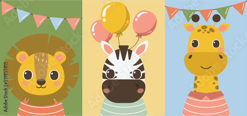 Photography Set of postcards or posters with cute animals