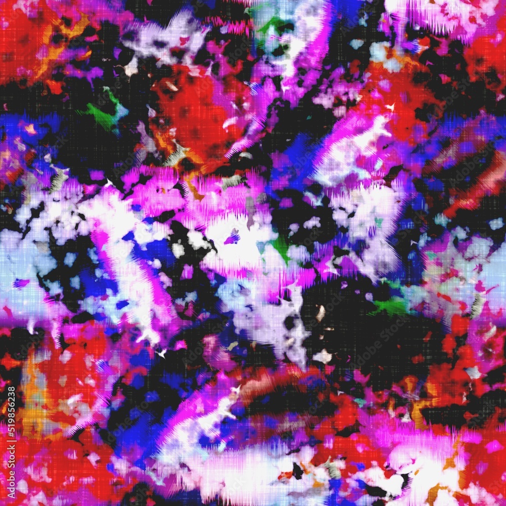 Messy summer tie dye batik beach wear pattern. Seamless colorful stain space dyed effect fashion. Washed out soft furnishing background. Messy summer tie dye batik beach wear pattern. Seamless colorful stain space dyed effect fashion. Washed out soft furnishing background.
