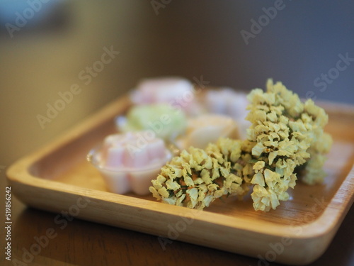 jelly desserts with a set of tea on the table