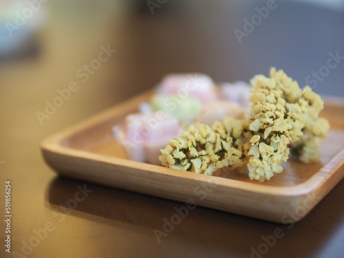 jelly desserts with a set of tea on the table