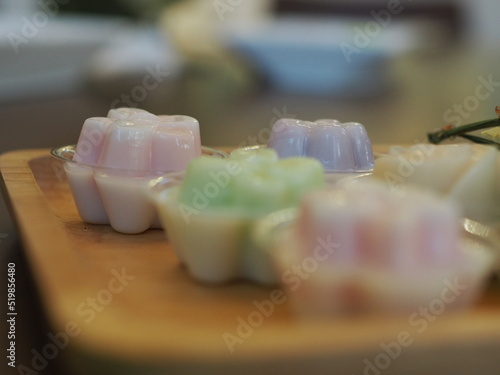 jelly desserts with a set of tea on the table
