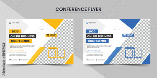 Creative Corporate horizontal Business Conference Flyer Layout and invitation banner template design. Annual corporate business workshop  meeting  training  webinar promotion banner.