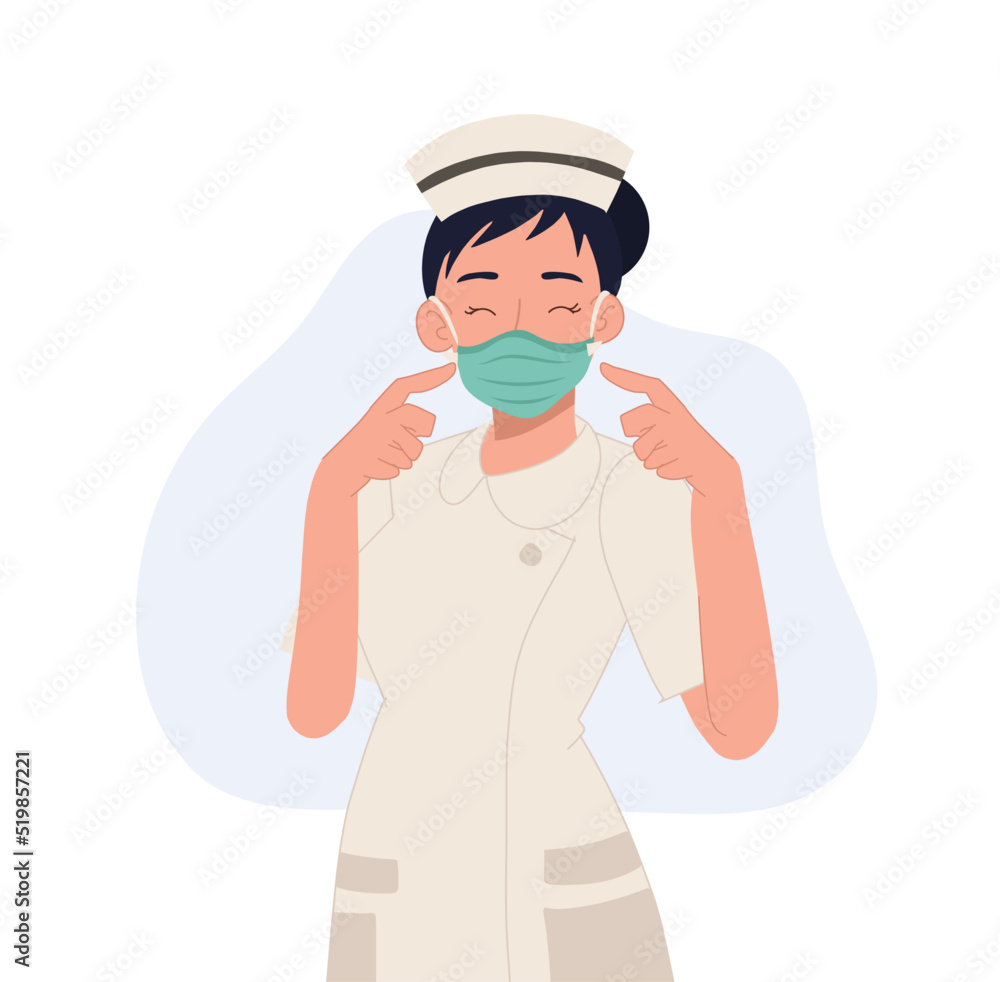 Female nurse wear masks. Flat vector cartoon illustration