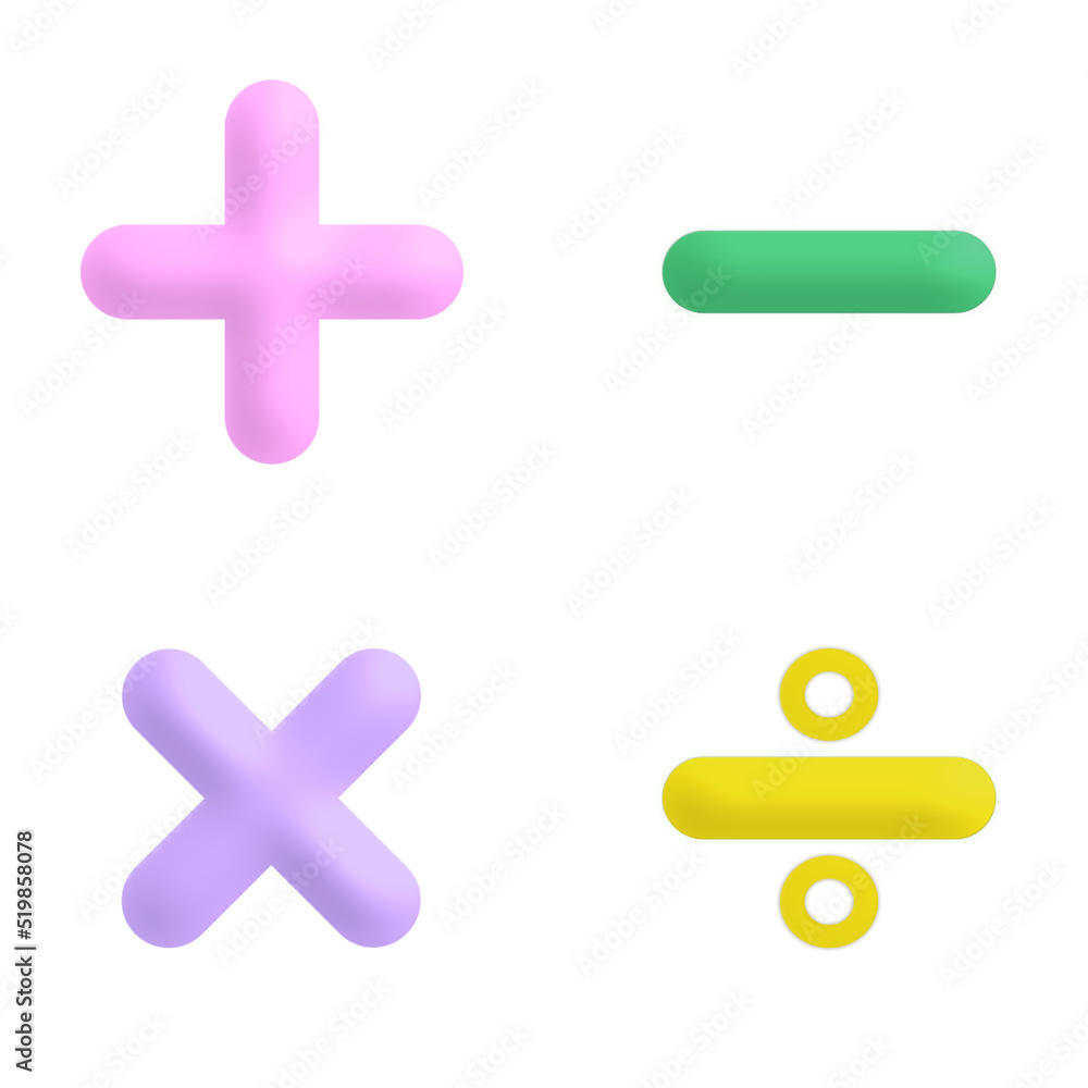 Fototapeta premium Math symbols plus,minus,divide,multiplication realistic icon isolated on white background.