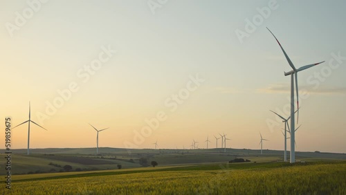 Windmolen ferm in summer field at sunset photo