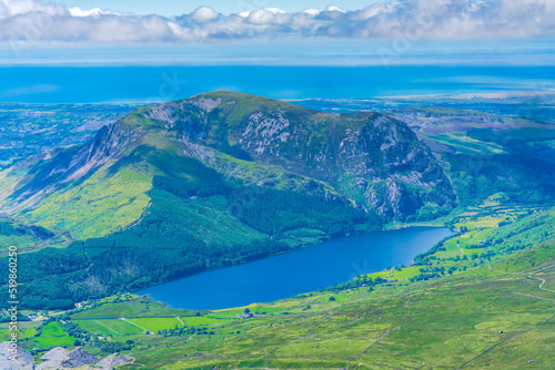 A scenic view from Mount Snowdon on a bright sunny day, Wales photo