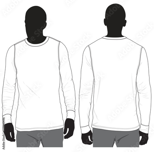 Men long sleeve t-shirt fashion flat sketch model template mock-up technical illustration
