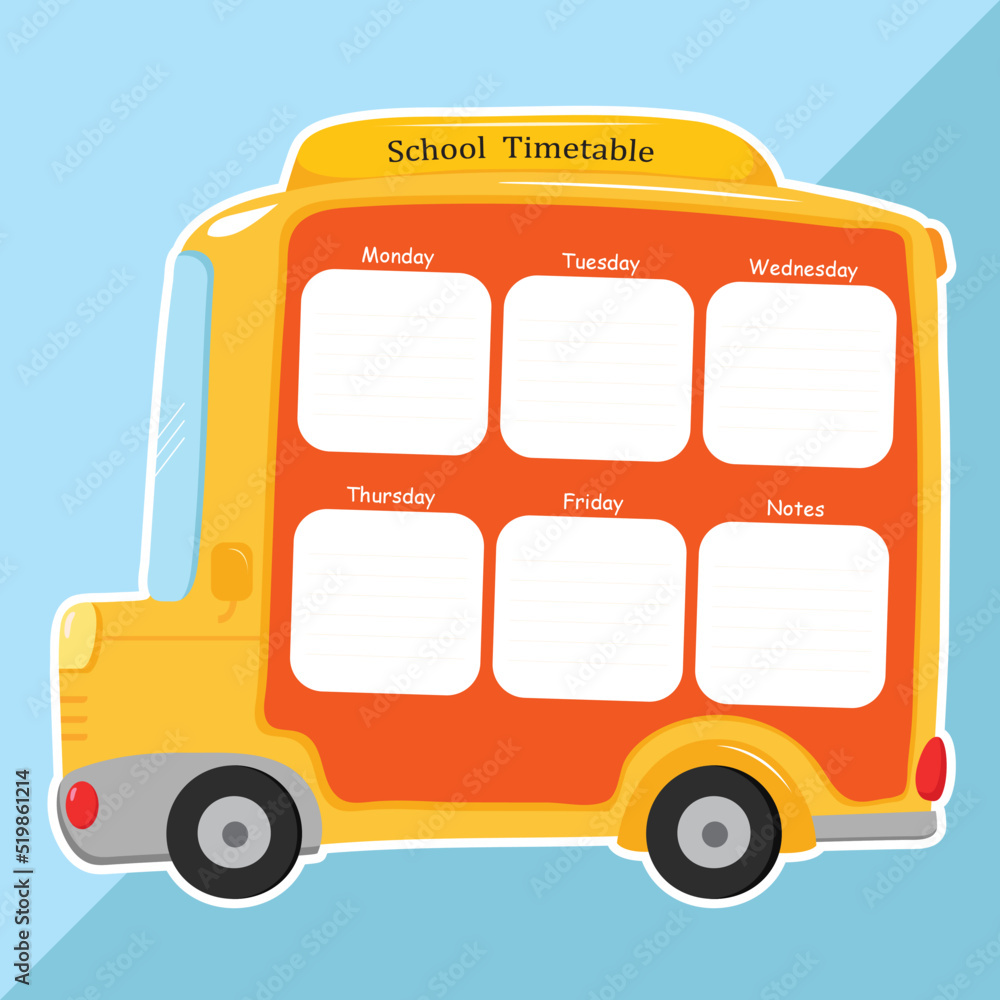Back to school, School bus and timetable for kids Back to school, School bus and timetable for kids