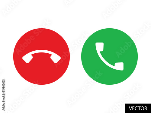 Decline and Accept call button vector icons in flat style design for website design, app, UI, isolated on white background. Vector illustration.