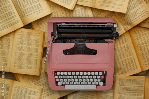 typewriter on books, top view