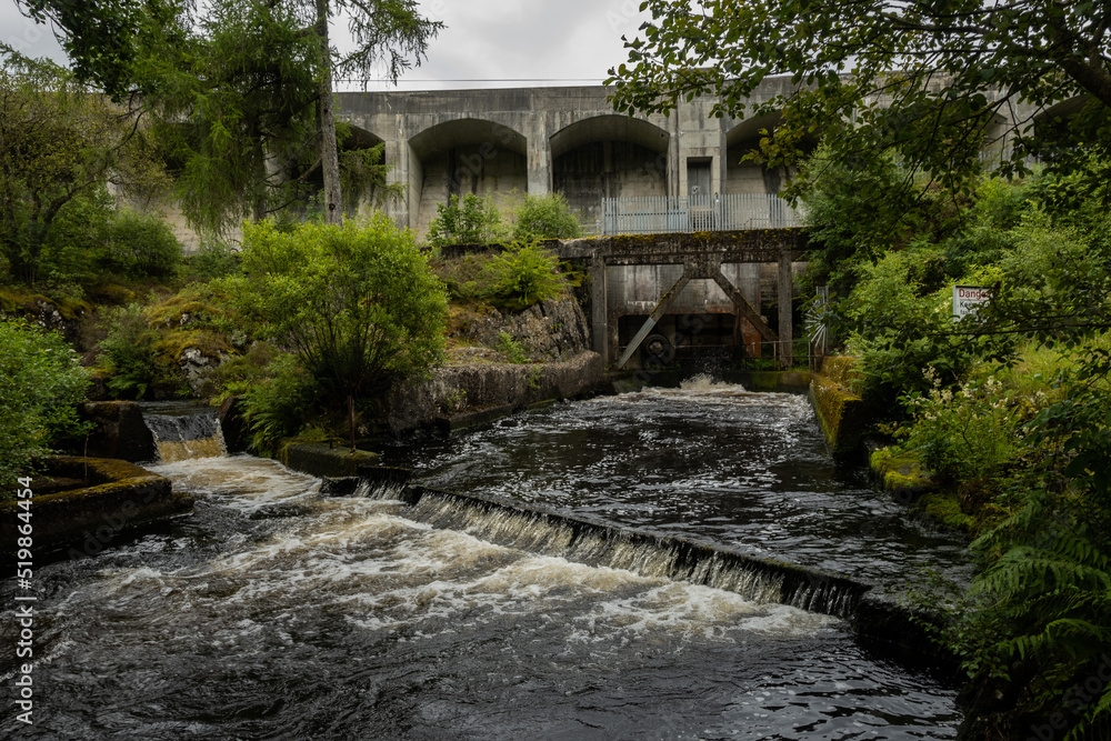 The dam at loch Doon in Carrick Scotland. This structure was built to