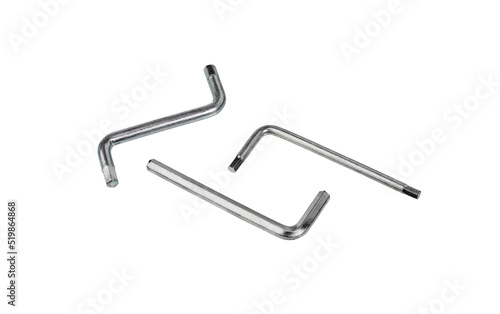 Allen wrench key of different sizes on a white photo