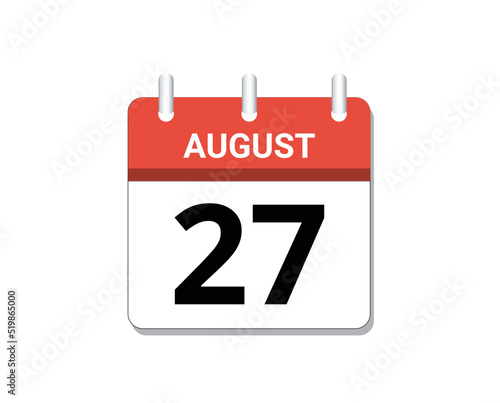 August, 27th calendar icon vector, concept of schedule, business and tasks 