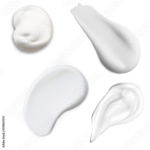 Cream texture stroke, cosmetic smear swatch isolated on white background. Facial moisture product illustration. Creamy foundation mousse splash. Concealer or balm swirl illustration