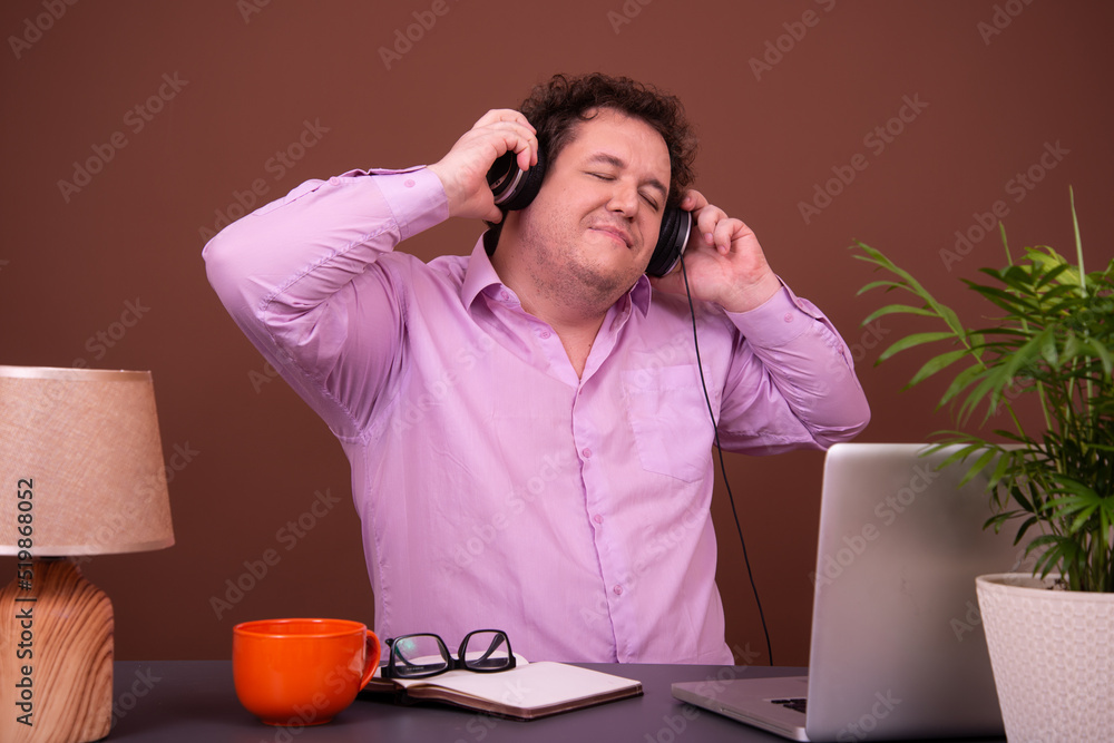 Funny fat man is watching a scary movie. Funny fat man is watching a scary movie.