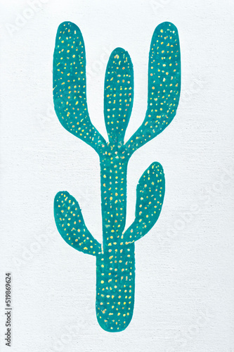 Minimal Abstract Green Cactus White Background