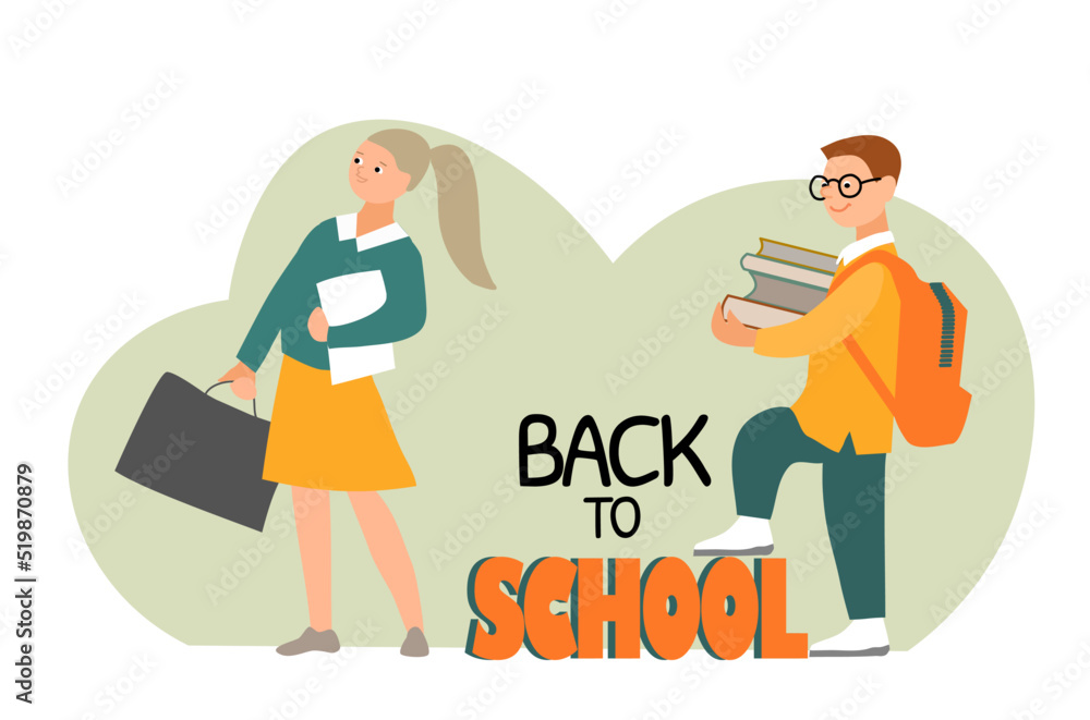 Students, girl and boy with a Backpack, Back to School concept Vector