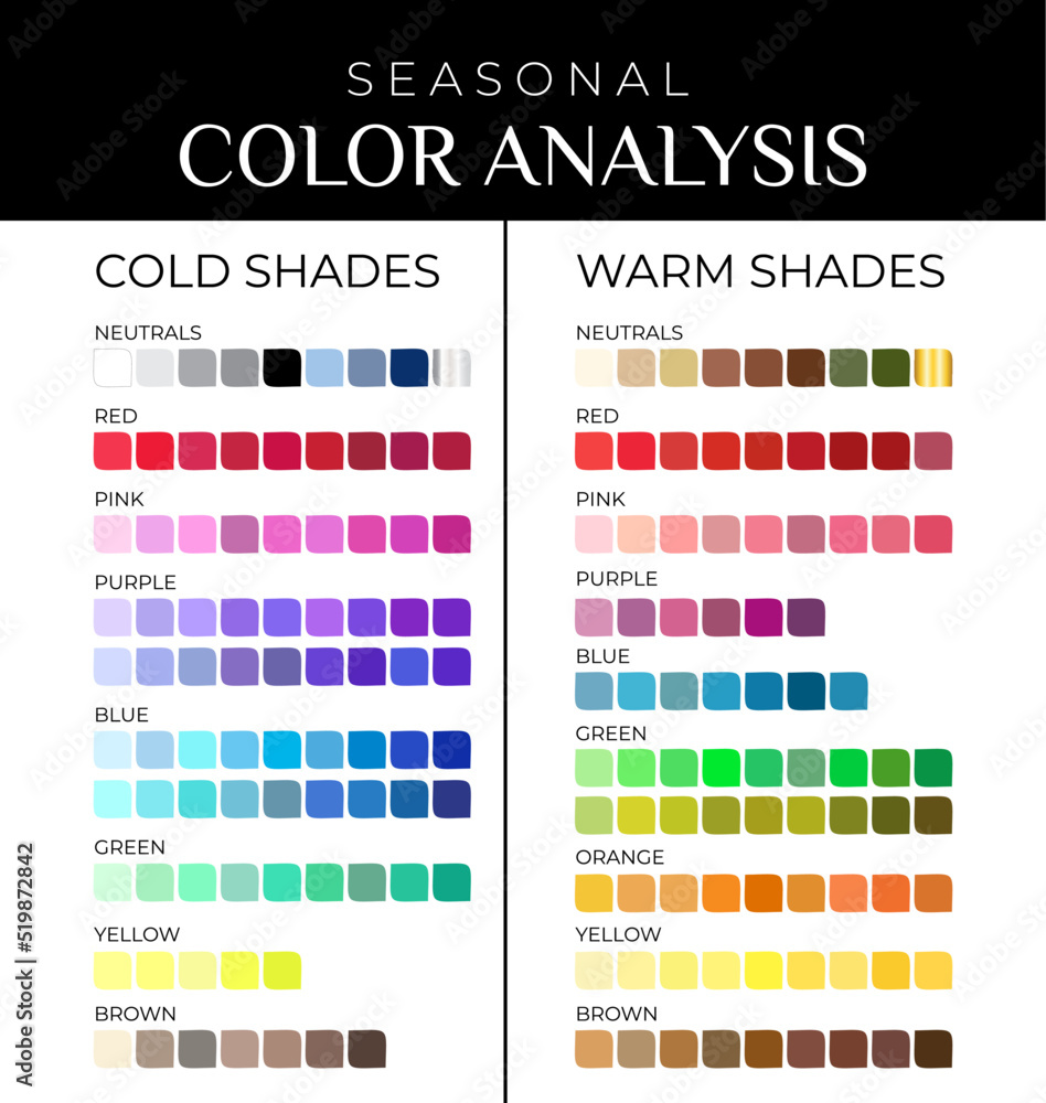 Vettoriale Stock Seasonal Color Analysis Color Palette with Cold and Warm  Color Shades | Adobe Stock