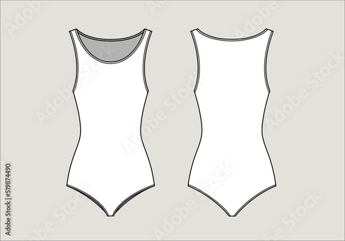 Women's Simple Bodysuit Technical Flat Sketch