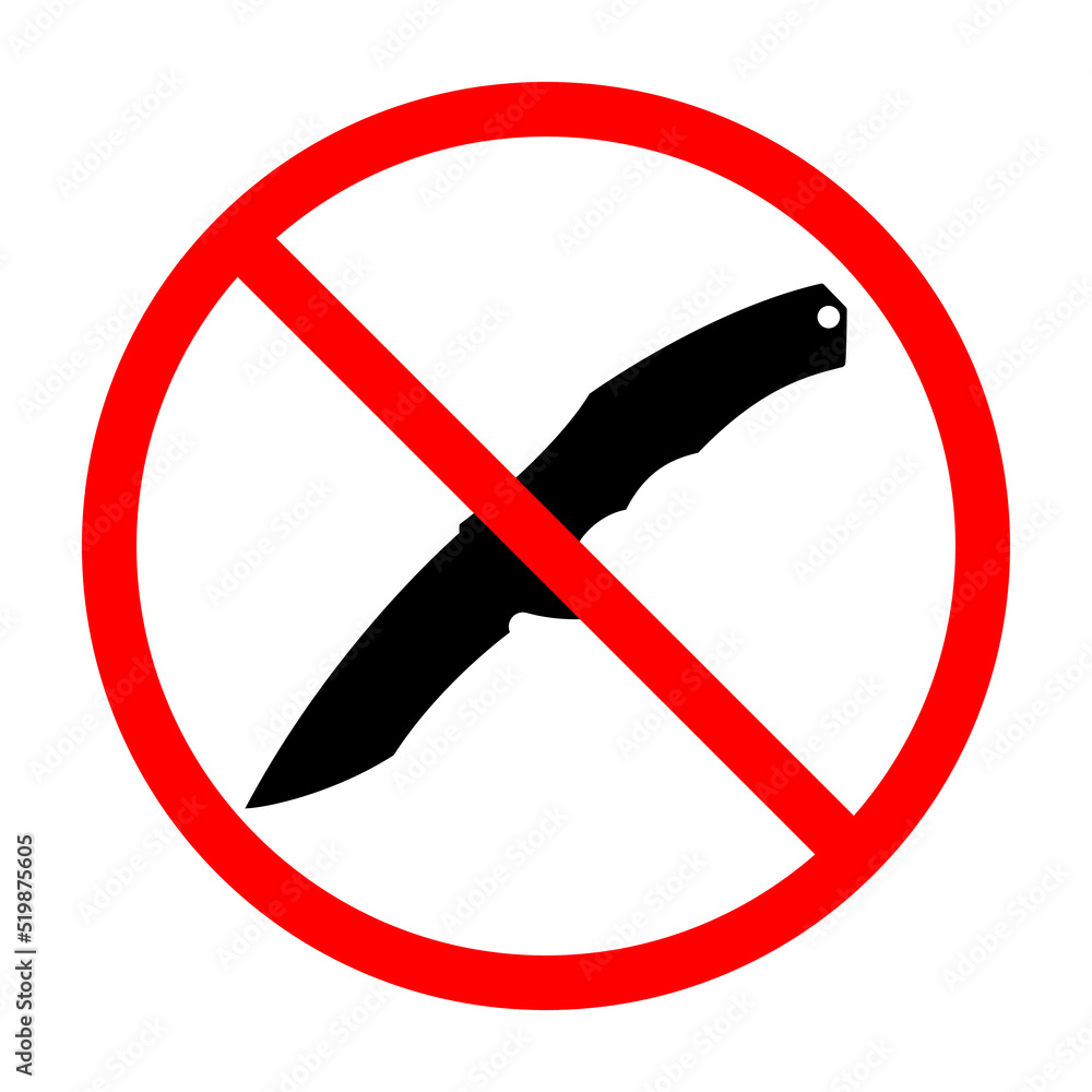 No Knife sign. Knife ban sign. Dangerous weapon. Prohibition sign