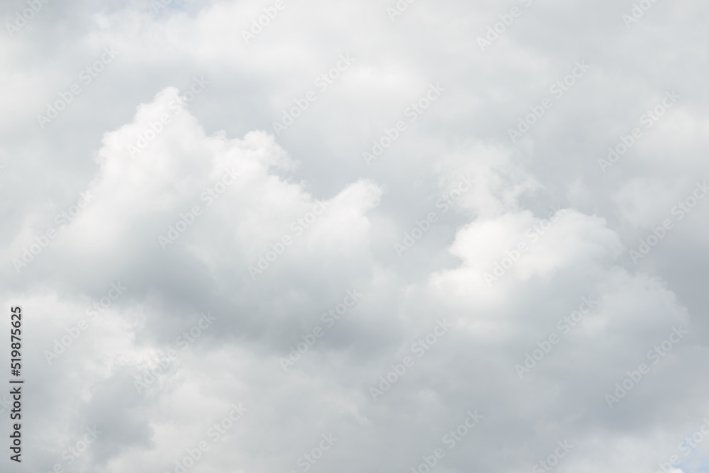 White big fluffy clouds. Natural scenic abstract background. Weather changes backdrop. Sky filled with voluminous clouds.