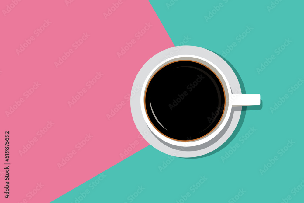 cup of coffee on the table, flat style. Mixed colors are calmly pink and blue-green. Vector illustration cup of coffee on the table, flat style. Mixed colors are calmly pink and blue-green. Vector illustration