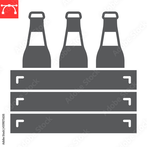 Case of beer glyph icon, beverage and oktoberfest, beer bottles in wooden crate vector icon, vector graphics, editable stroke solid sign, eps 10.